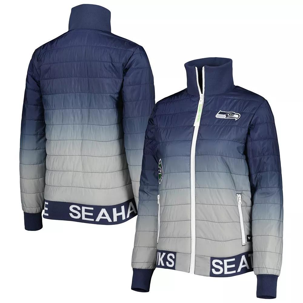 Women's The Wild Collective College Navy/Gray Seattle Seahawks Color Block Full-Zip Puffer Jacket,  Product Image