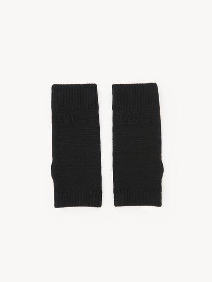 The Chloé Lace Knit fingerless gloves in wool & lace jacquard Product Image