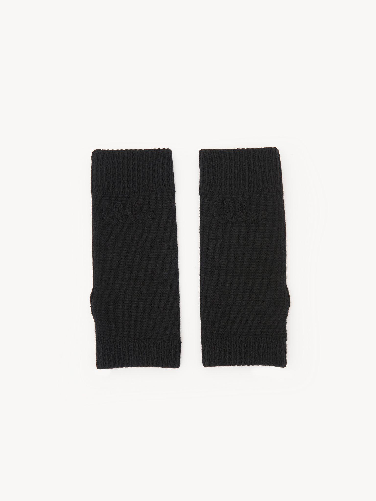 The Chloé Lace Knit fingerless gloves in wool & lace jacquard Product Image