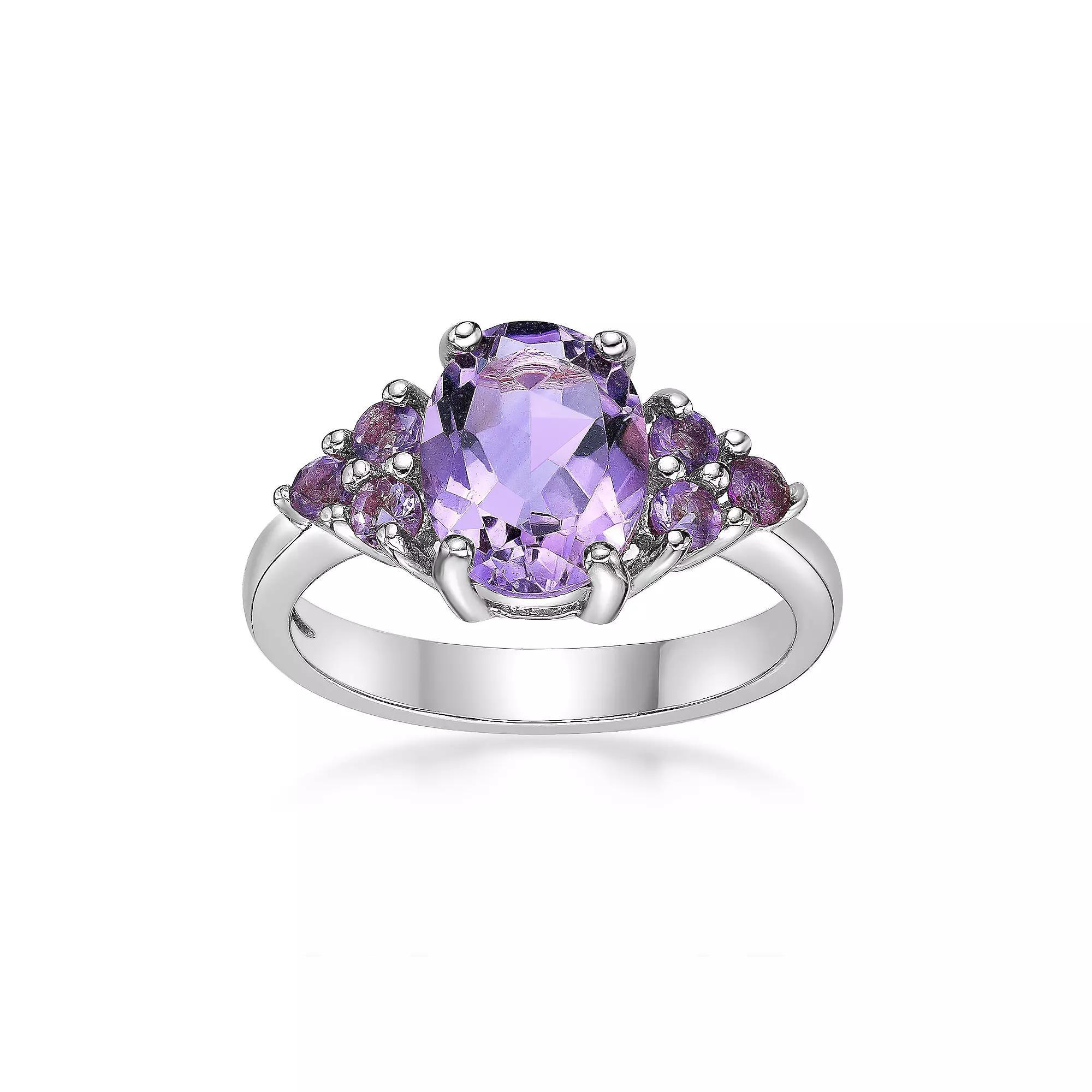 Gemminded Sterling Silver Amethyst Oval Ring, Women's, Size: 6 Product Image