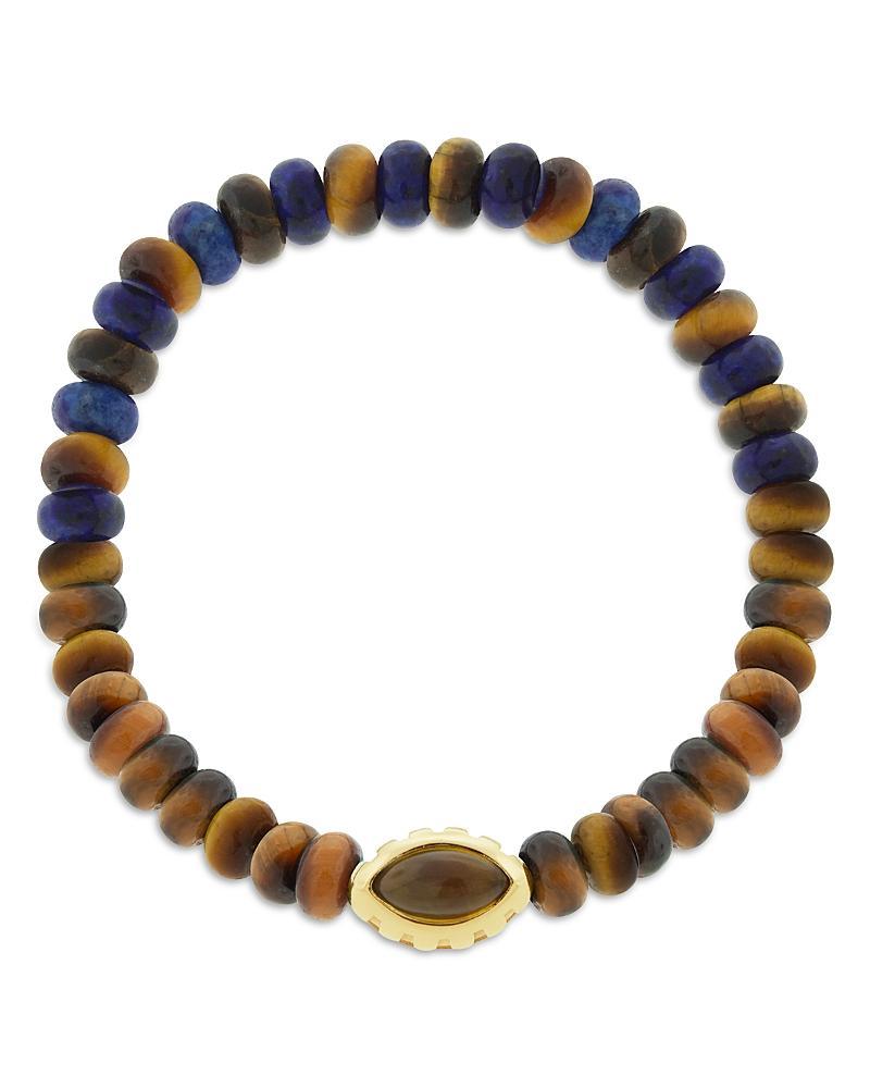 Luis Morais Mens 14K Yellow Gold Citrine Eye of the Idol Tigers Eye & Lapis Beaded Bracelet Product Image