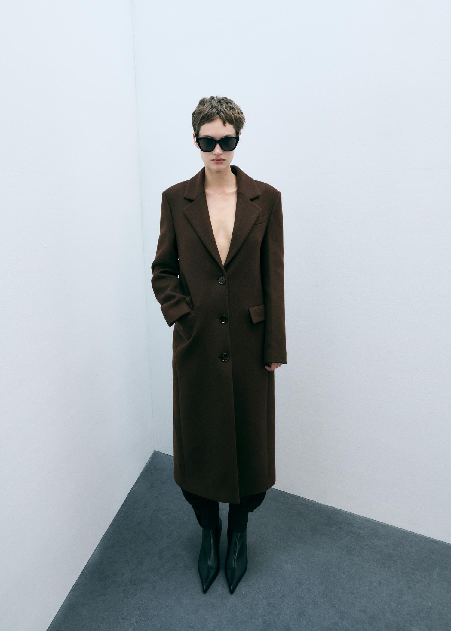 Long structured wool coat - Women | MANGO USA Product Image