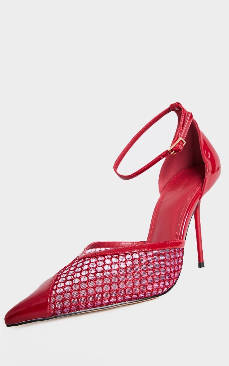 Cherry Red PU Mesh Upper Point Toe High Stiletto Court Heels Product Image