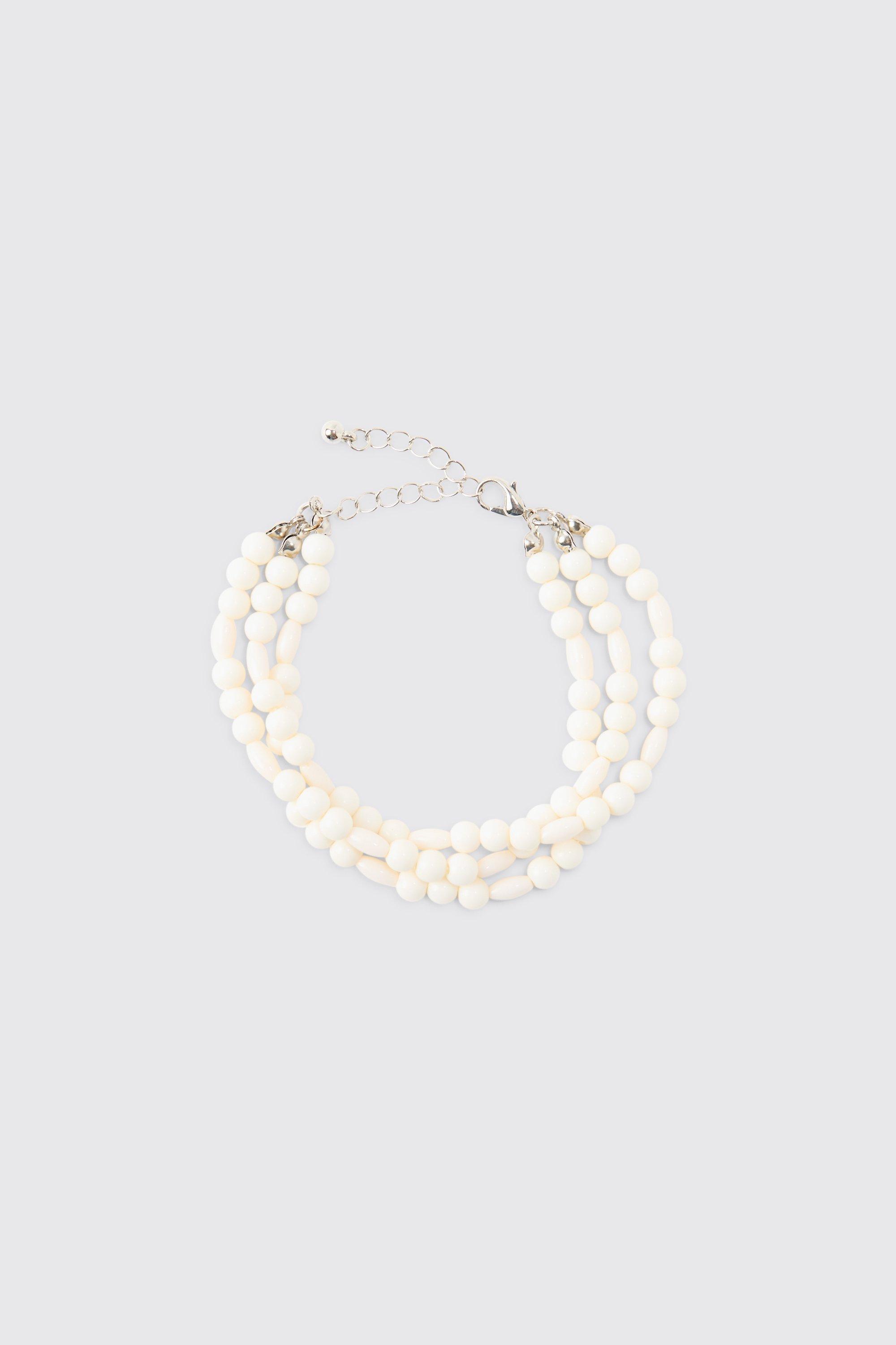 Mens Pearl Multi Layer Bracelet In White, White Product Image