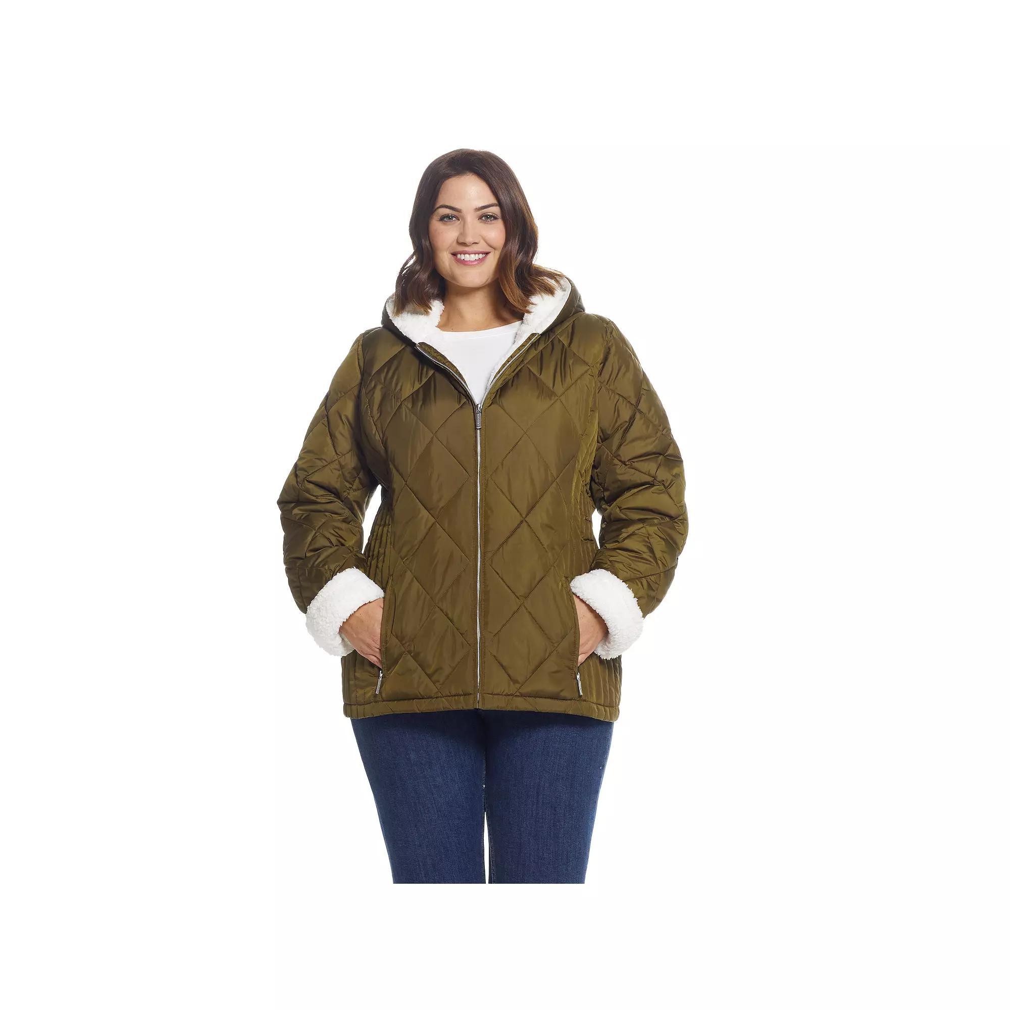 Plus Size Weathercast Sherpa-Trim Quilted Puffer Jacket, Women's, Size: 1XL, Loden Product Image
