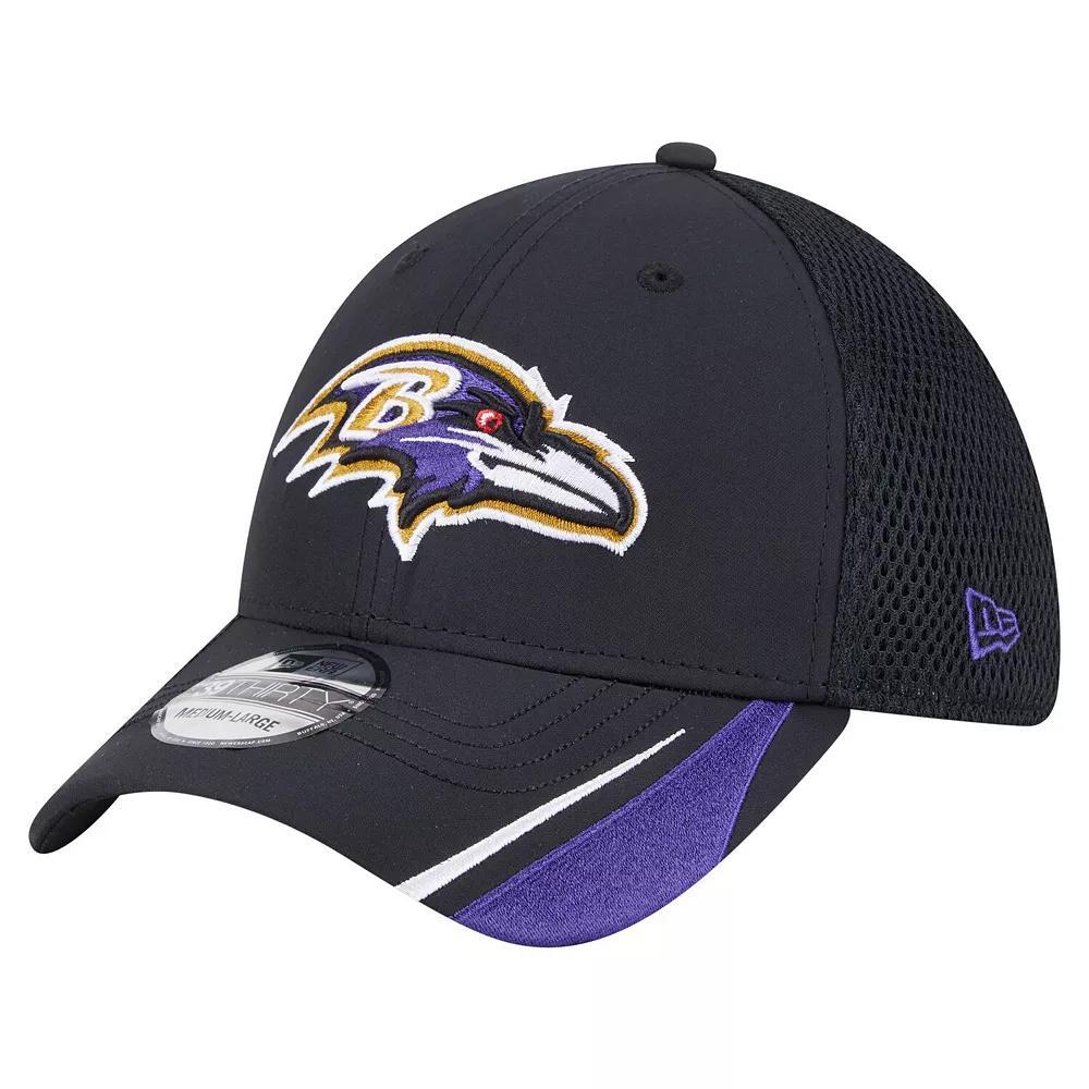 Men's New Era  Black Baltimore Ravens Game Day Linear 39THIRTY Flex Hat, Size: Large/XL Product Image
