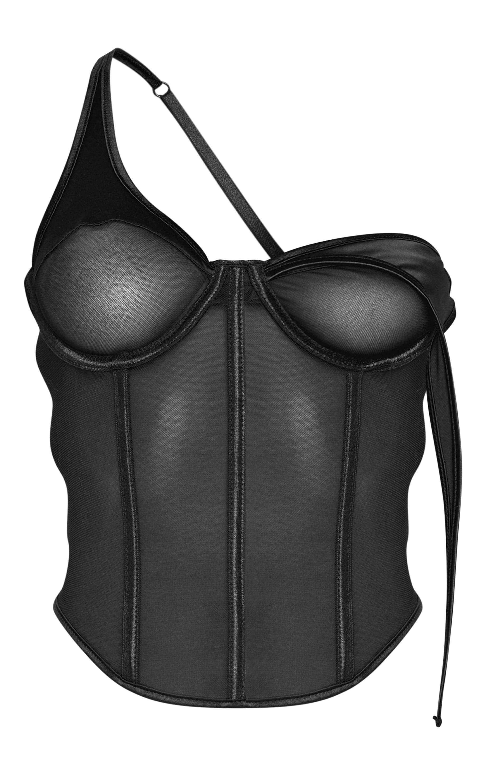 Petite Black Satin Detail Corset Top Product Image