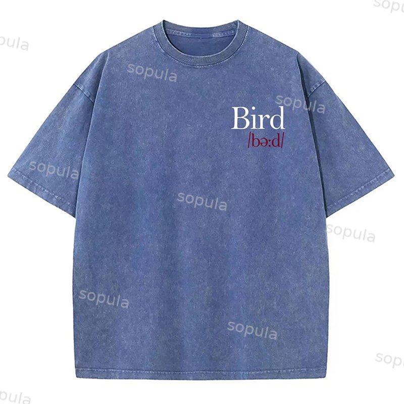 Bird Print Graphic Vintage Acid Wash Cotton T-Shirt Product Image
