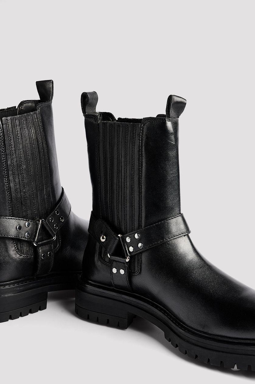 Leather Chunky Biker Boots Product Image