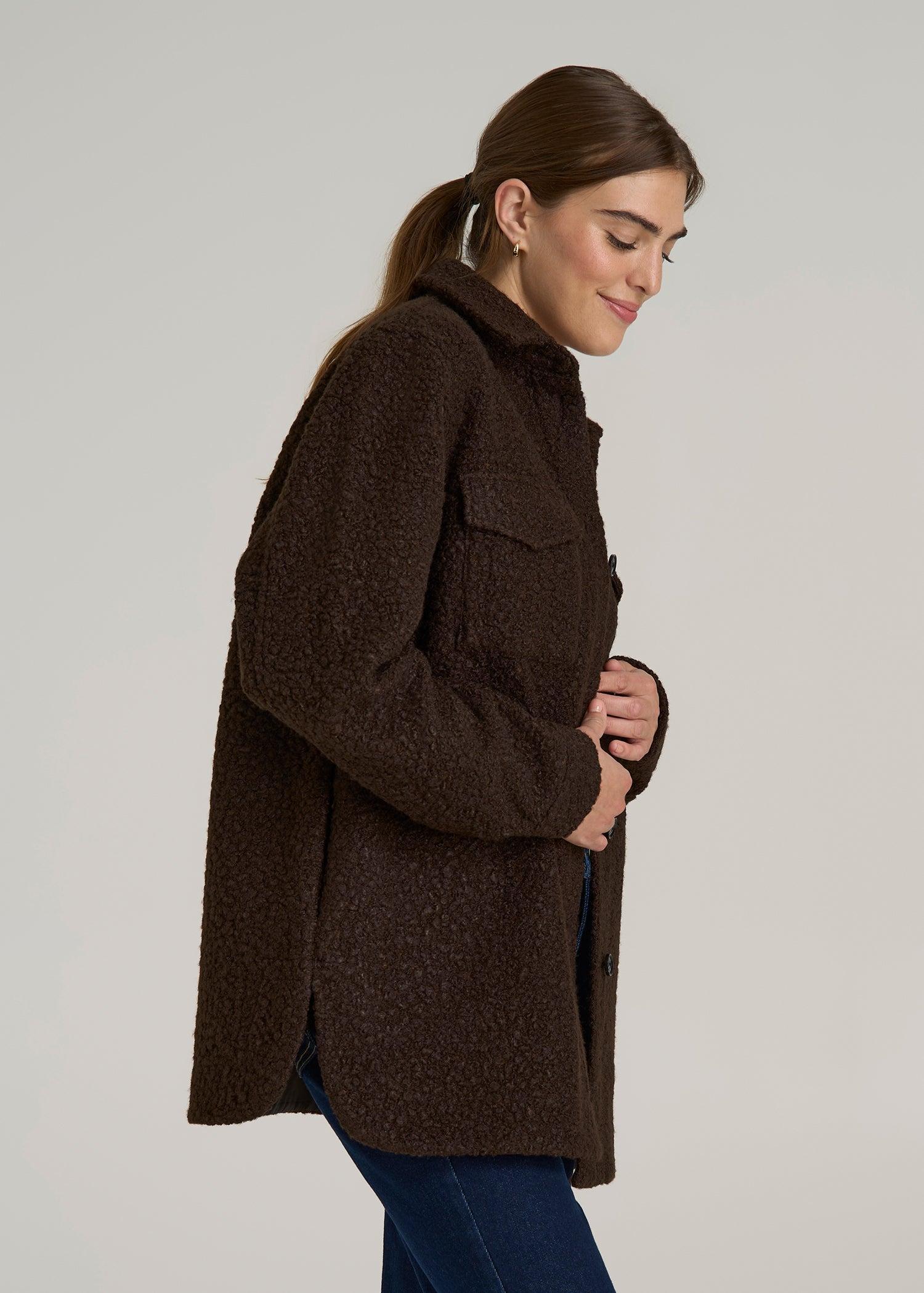 Relaxed Boucle Shacket for Tall Women in Espresso Female Product Image