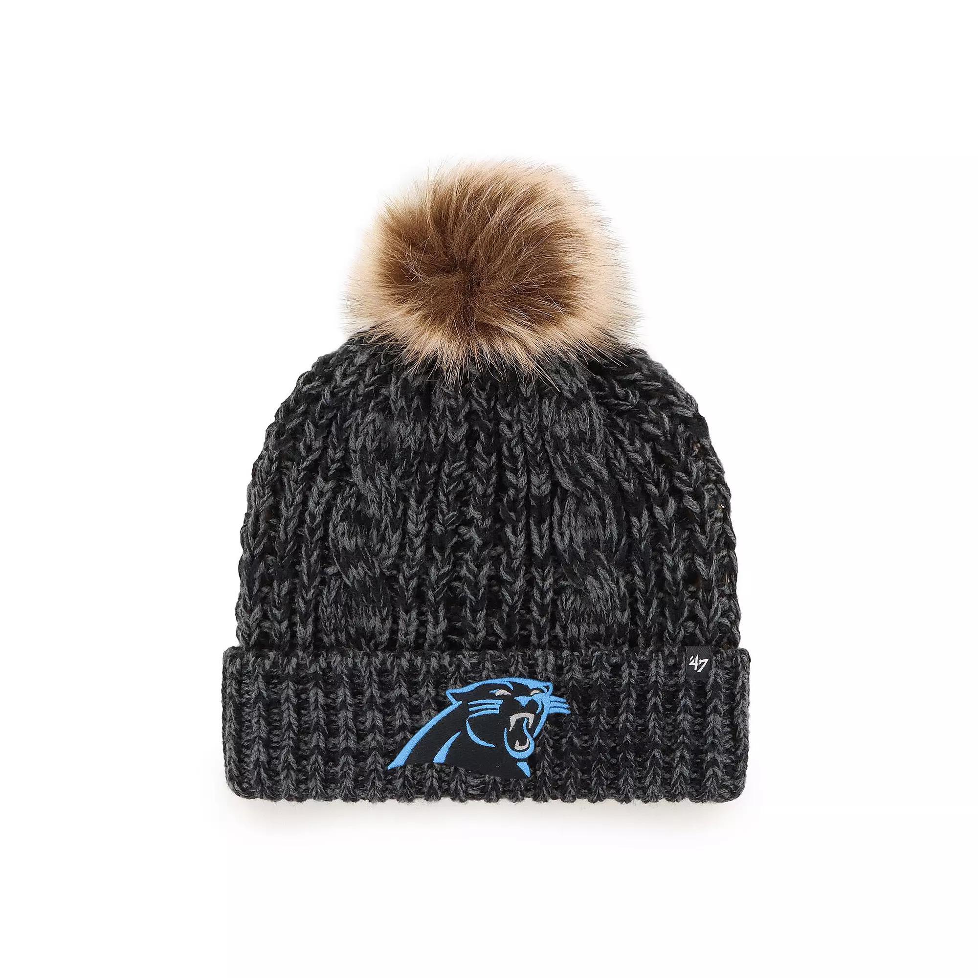 Women's '47 Black Carolina Panthers Logo Meeko Cuffed Knit Hat with Pom Product Image