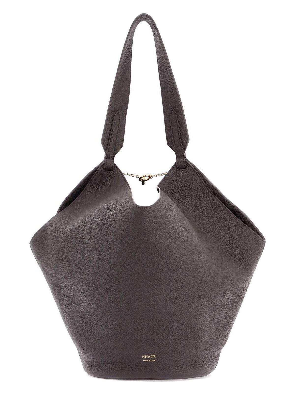 KHAITE Small Lotus Leather Top Handle Bag In Brown Product Image