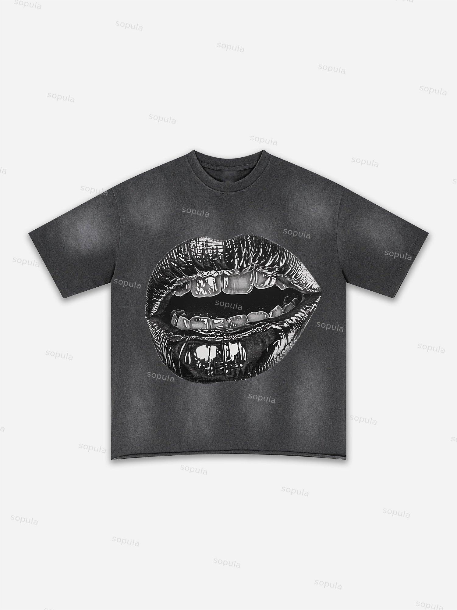 Authentic Abstract Portrait Print Washed T-shirt Product Image