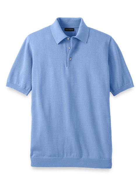 Supima Cotton Three Button Polo - Blue Product Image