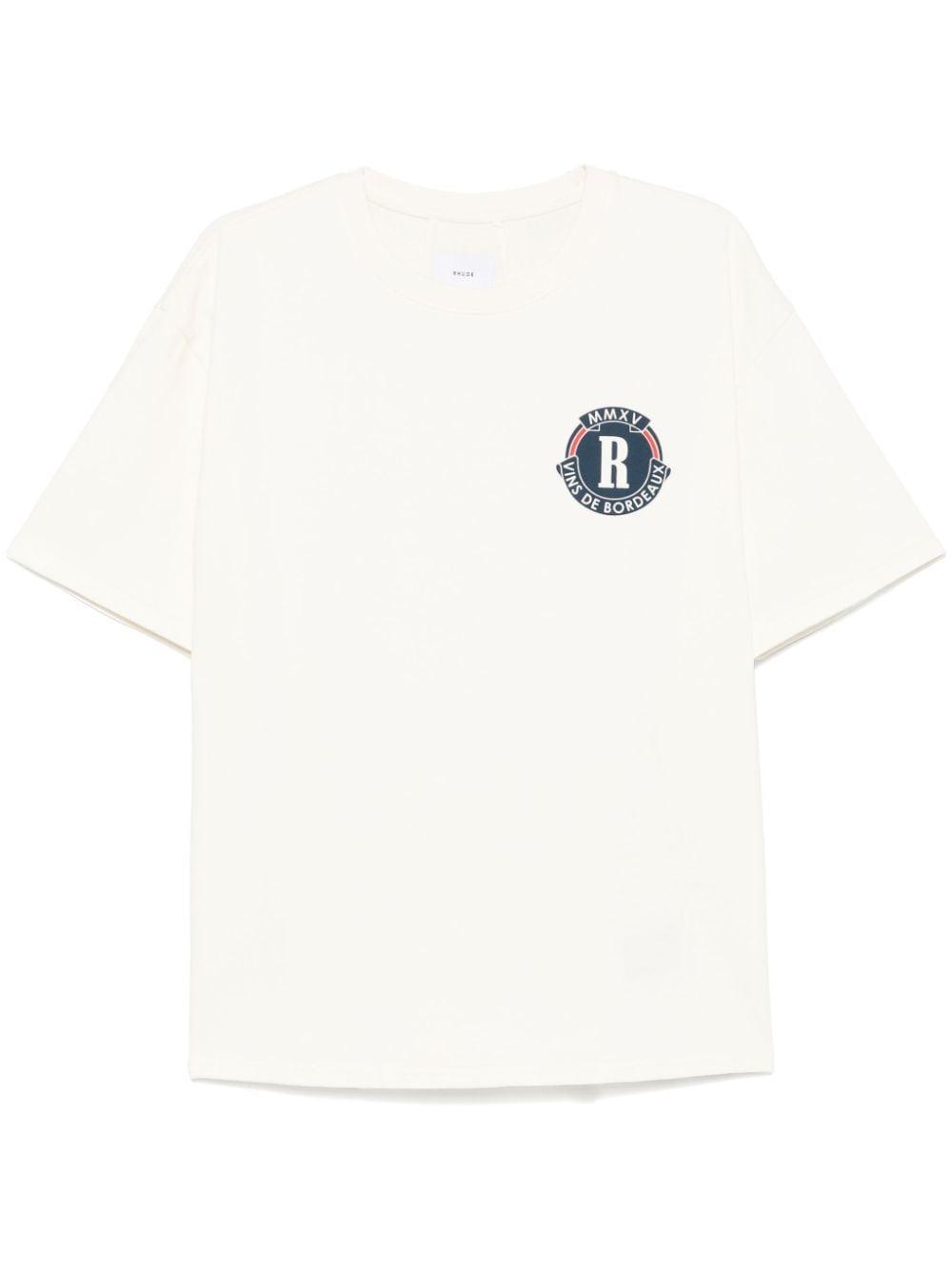 RHUDE Bordeaux Printed Cotton T-shirt In White Product Image