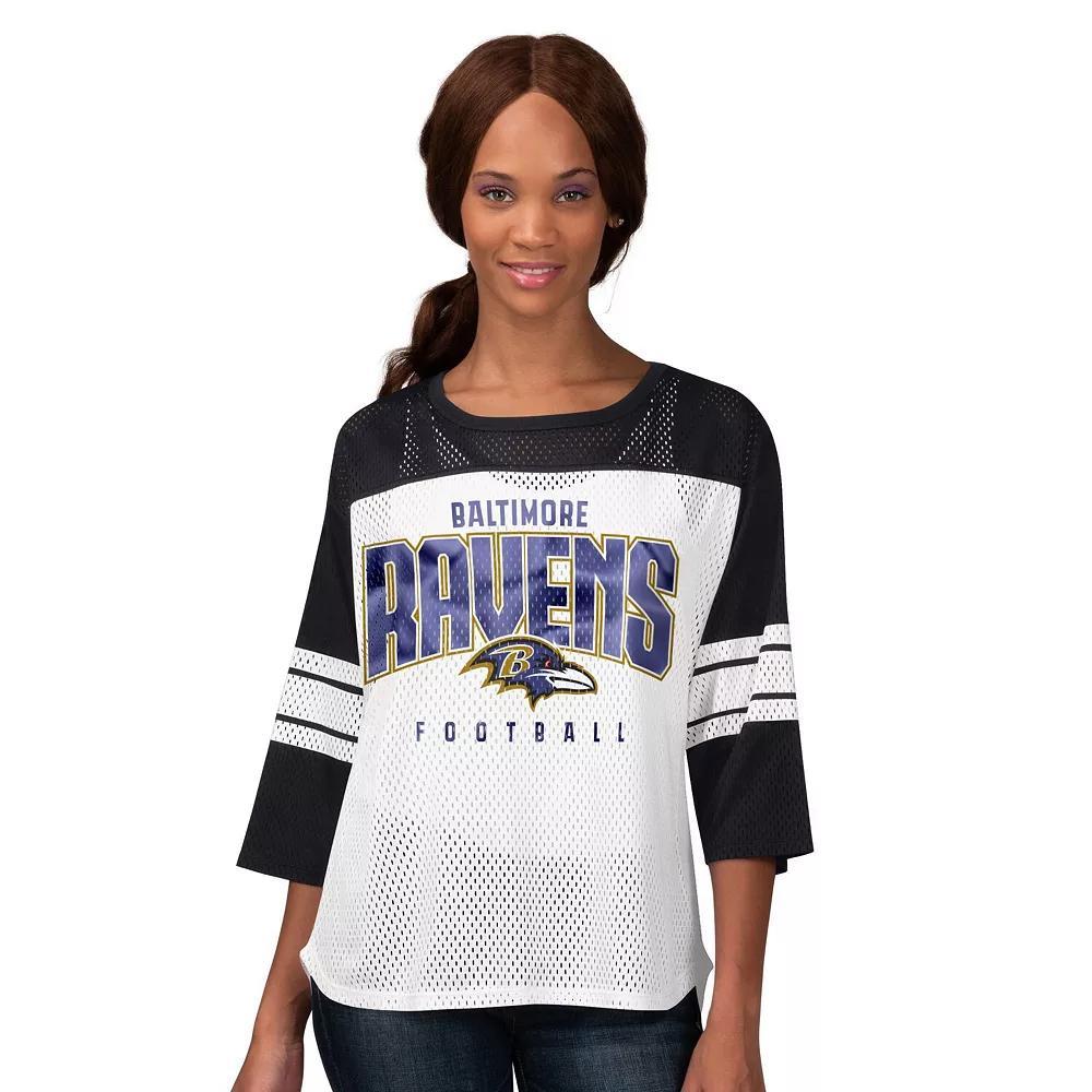 Women's G-III 4Her by Carl Banks  Black Baltimore Ravens First Team 3/4-Sleeve Mesh T-Shirt, Size: 2XL Product Image
