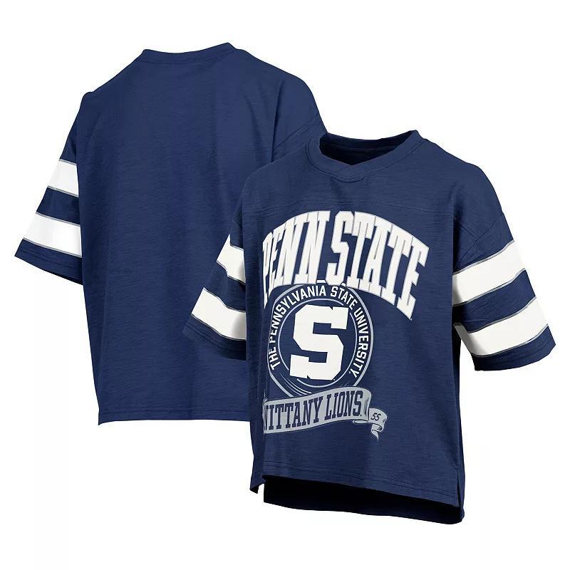 Womens Pressbox Penn State Nittany Lions Emily Sleeve Stripe Slub T-Shirt Blue Product Image