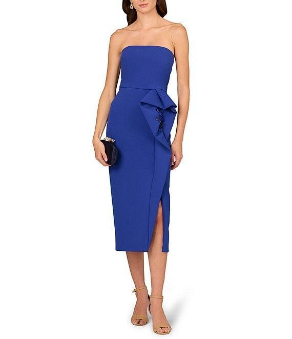 Aidan Mattox Bonded Crepe Strapless Sleeveless Embellished Drape Midi Sheath Dress Product Image