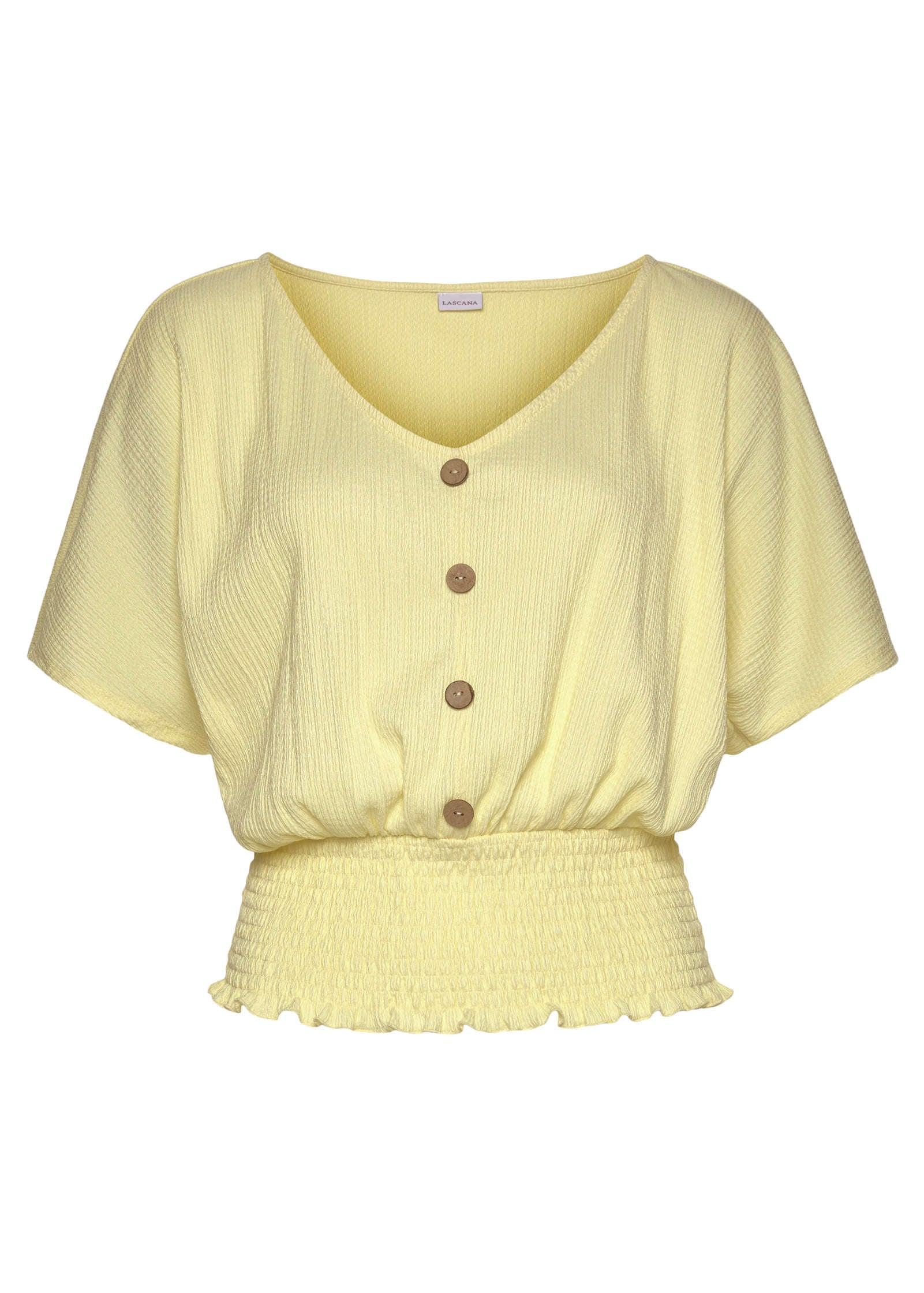 Button Front Smocked Top - Yellow Product Image