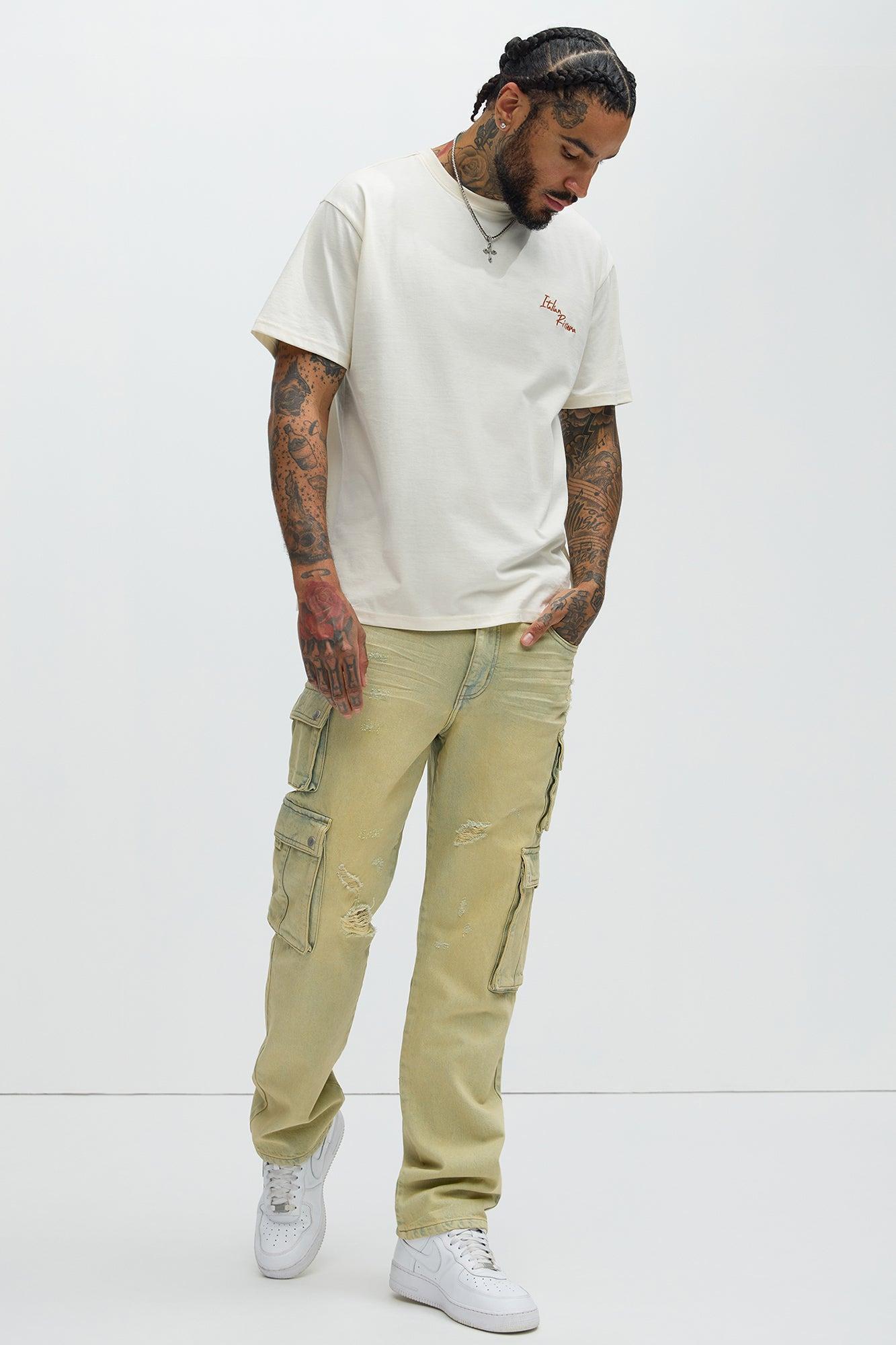 Keenan Vintage Wash Cargo Straight Jeans - Light Blue Wash Product Image