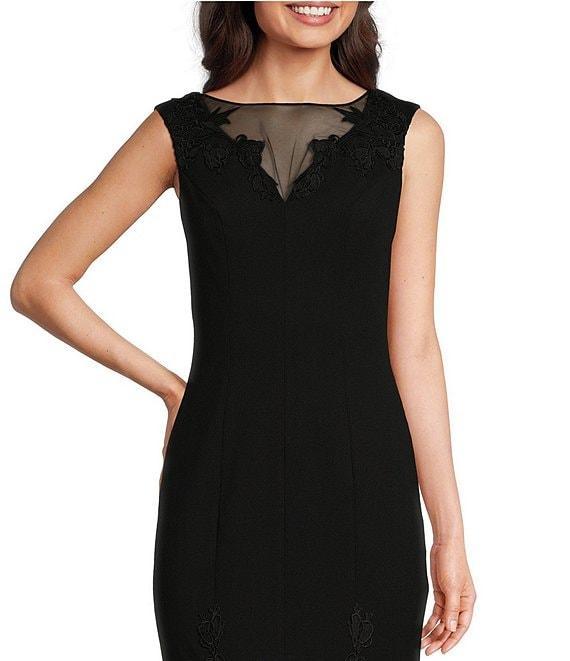 Aidan Mattox Stretch V-Neck Cap Sleeve Flounce Floral Mesh Insert Sheath Dress Product Image
