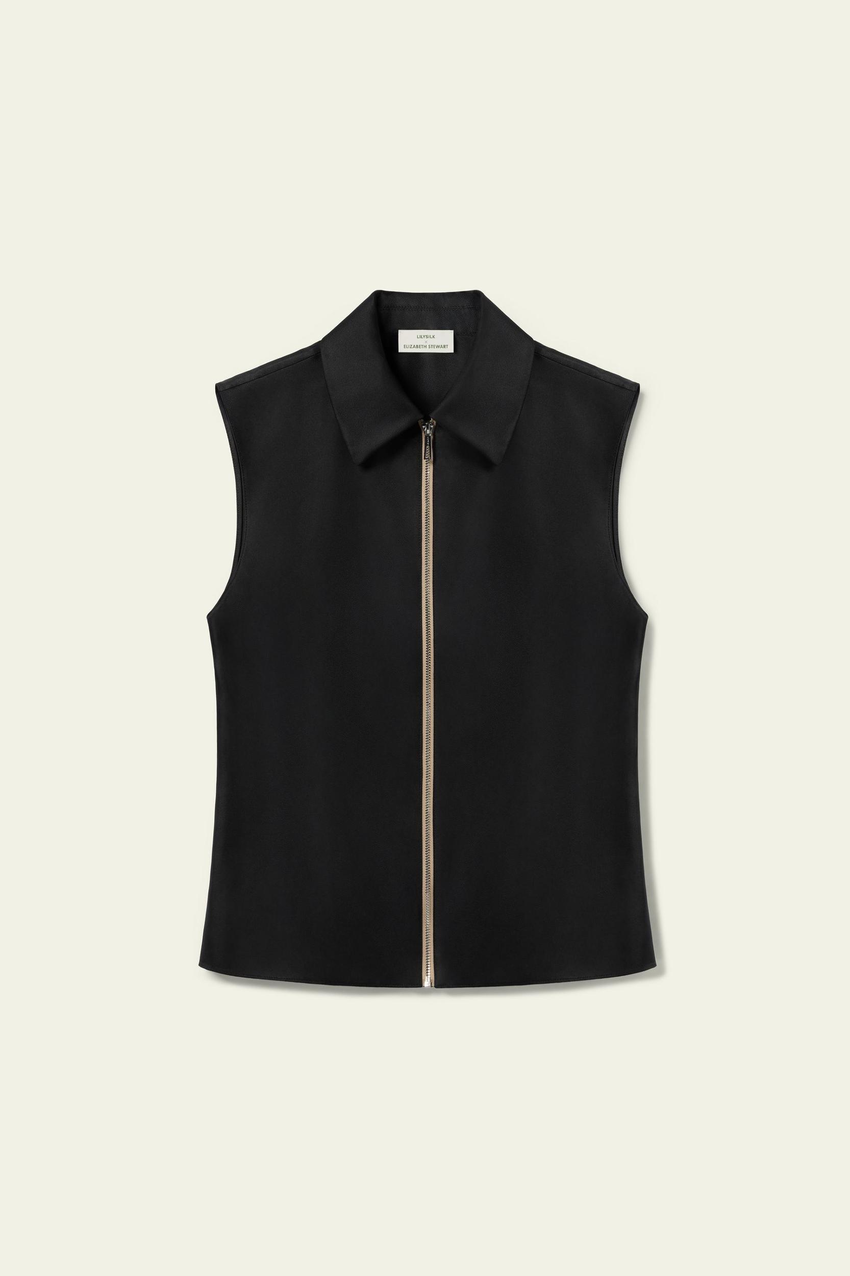LILYSILK Silk Top Sleeveless - Female - Black 100% Pure Silk - Functional Zipper Placket Camisole XL Product Image