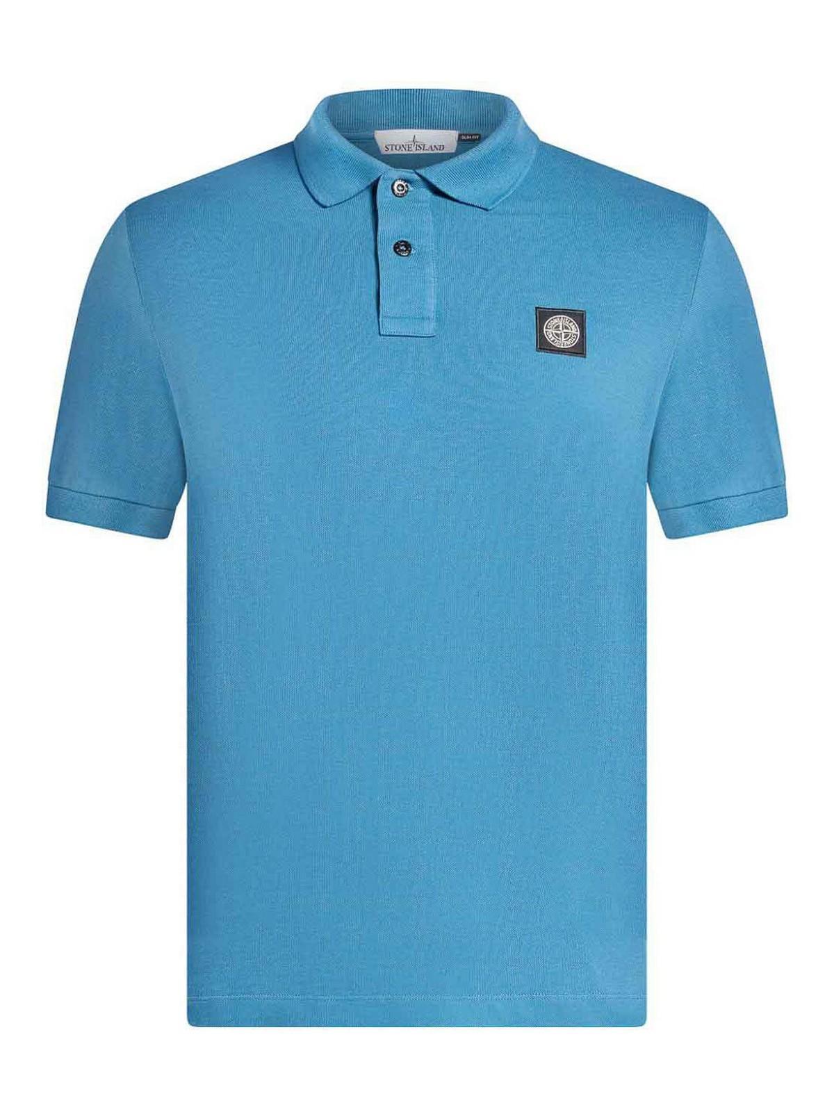 STONE ISLAND Compass-appliquéd Polo Shirt In Blue Product Image