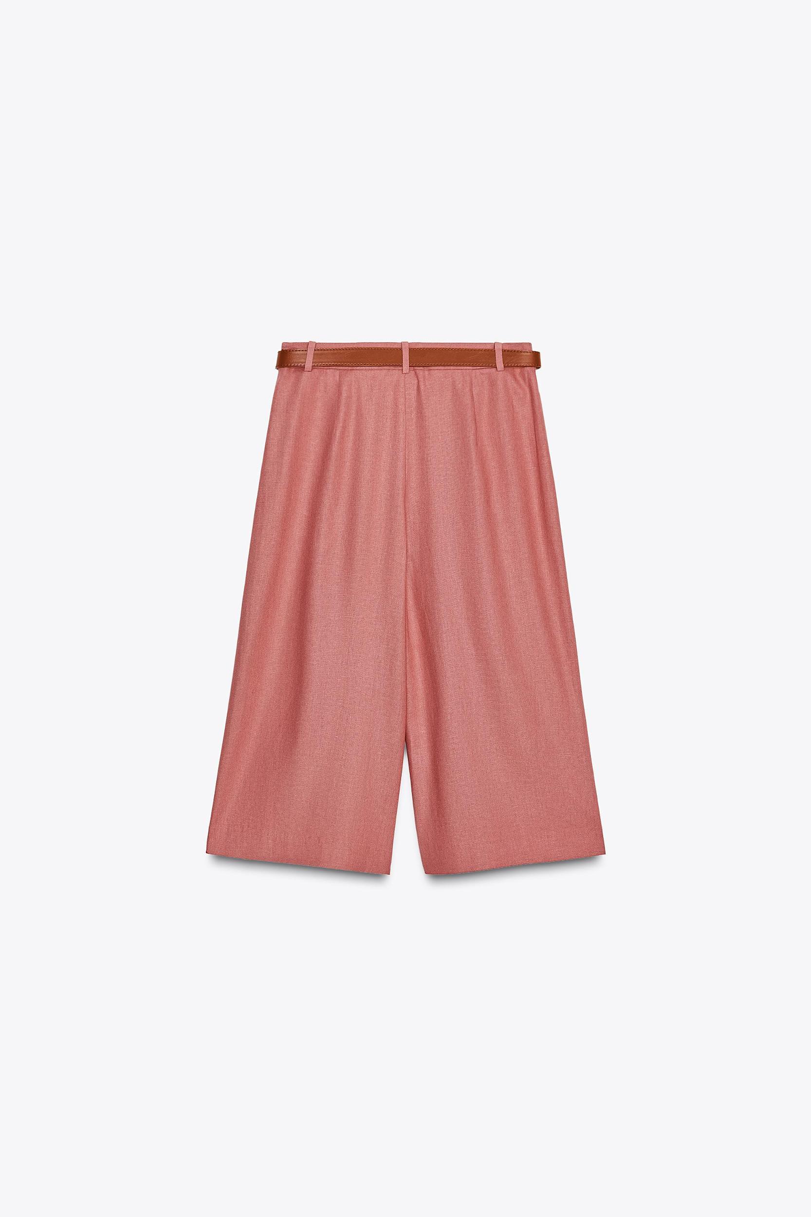 LINEN BELTED LONG BERMUDA SHORTS Product Image