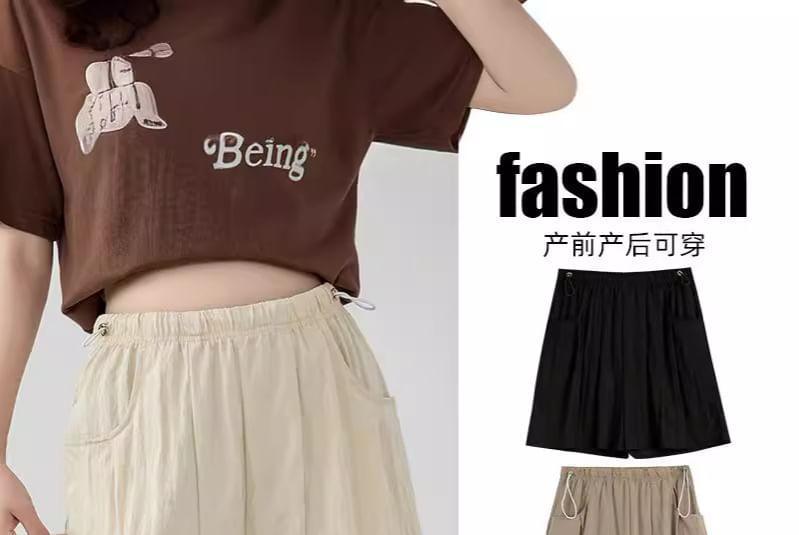 Maternity Drawstring Waist Plain Wide Leg Shorts Product Image