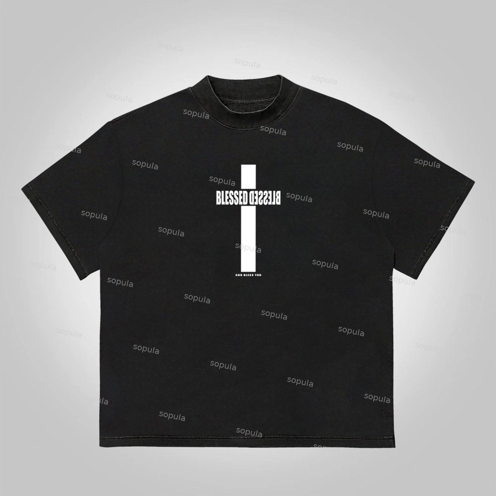 Sopula Vintage Blessed Cross God Bless You Graphic Print Cotton T-Shirt Product Image