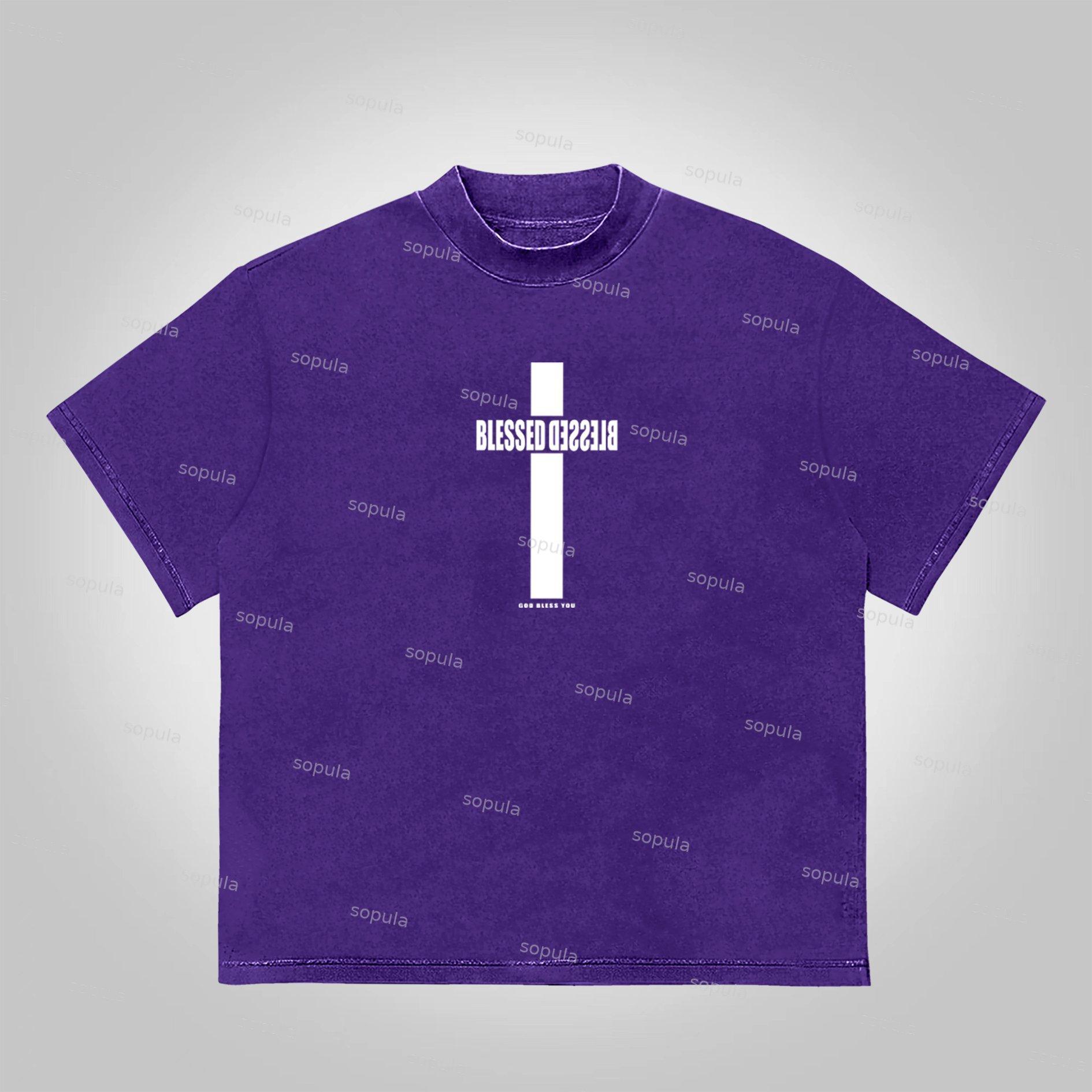 Sopula Vintage Blessed Cross God Bless You Graphic Print Cotton T-Shirt Product Image