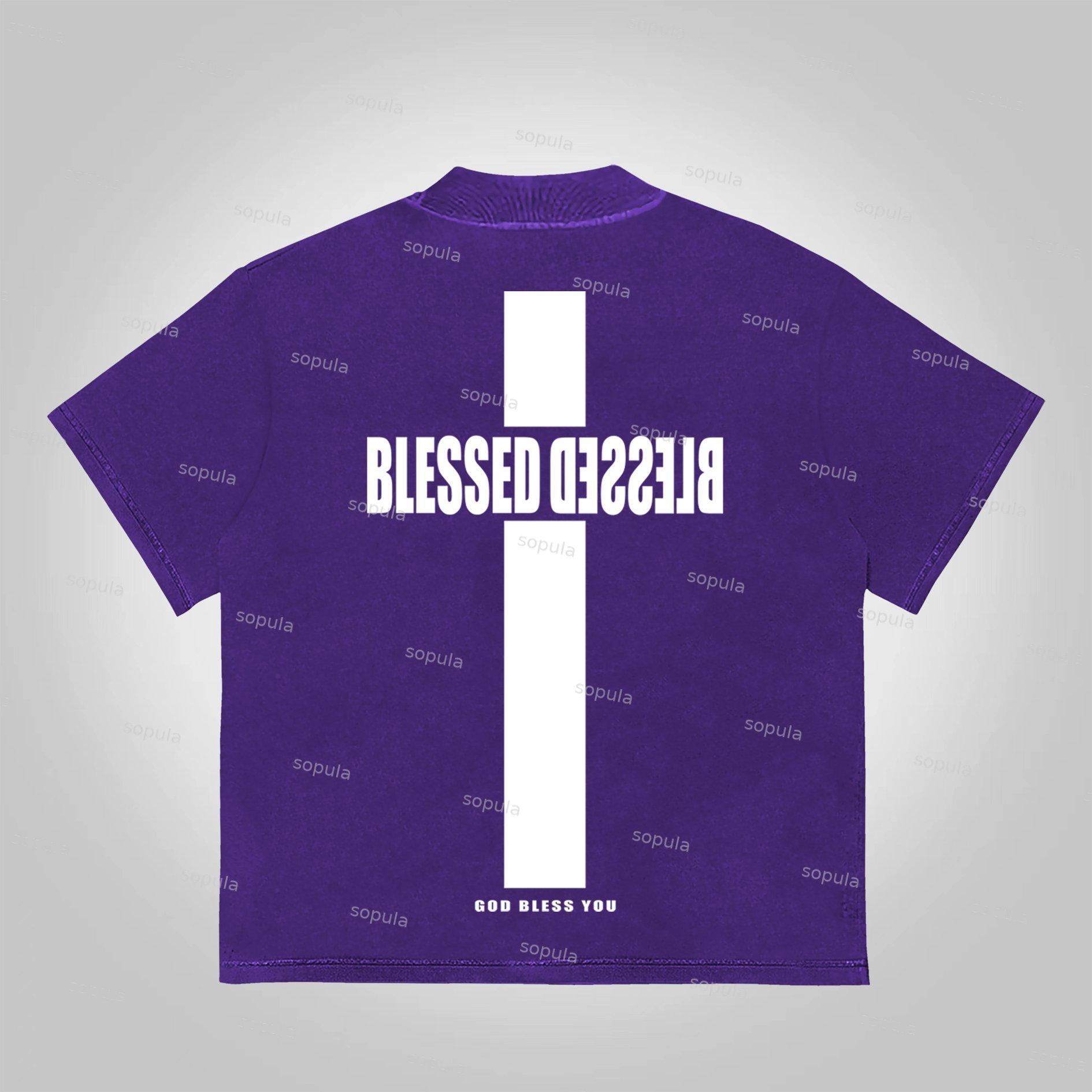 Sopula Vintage Blessed Cross God Bless You Graphic Print Cotton T-Shirt Product Image