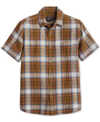 Pendleton Mens Dawson Plaid Short Sleeve Button-Front Shirt - Tan Product Image