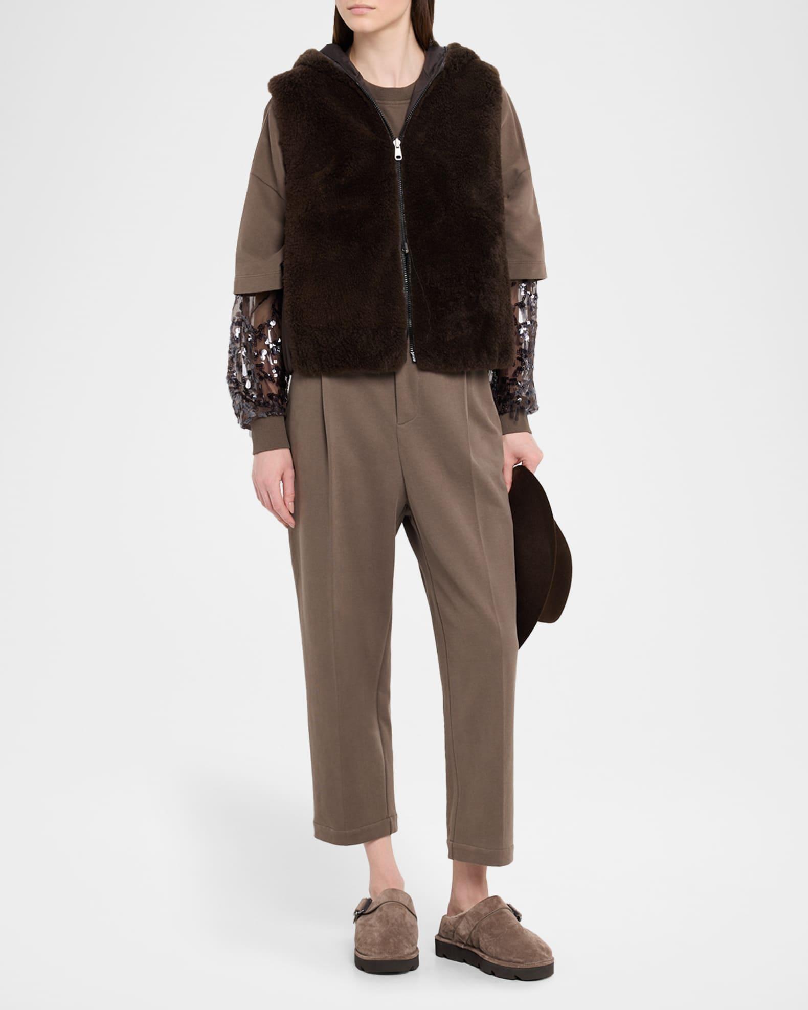 Crewneck Top with Sheer Sequined Raindrop Sleeves Product Image