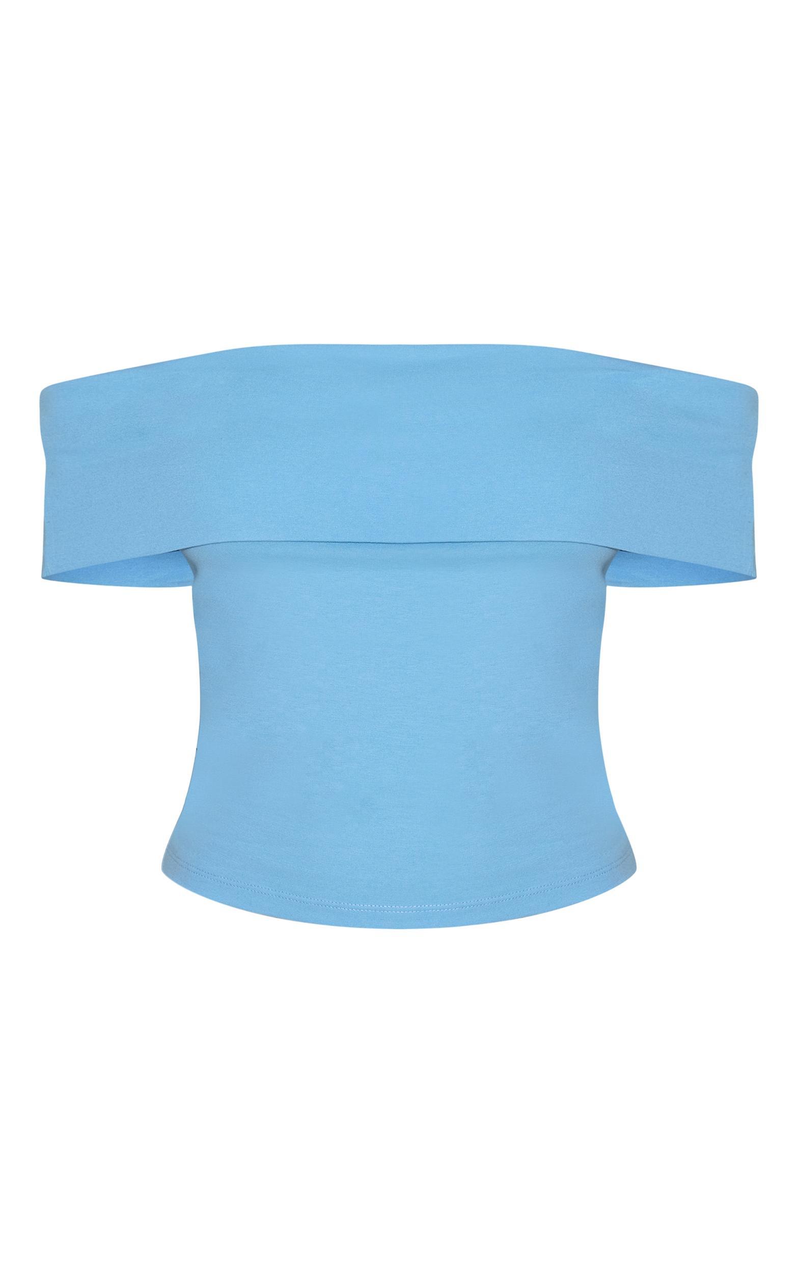 Sky Blue Soft Cotton Bardot Sleeve Top Product Image