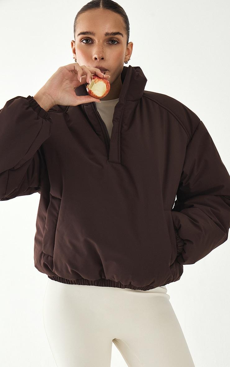  Espresso High Neck Cropped Puffer Jacket Product Image