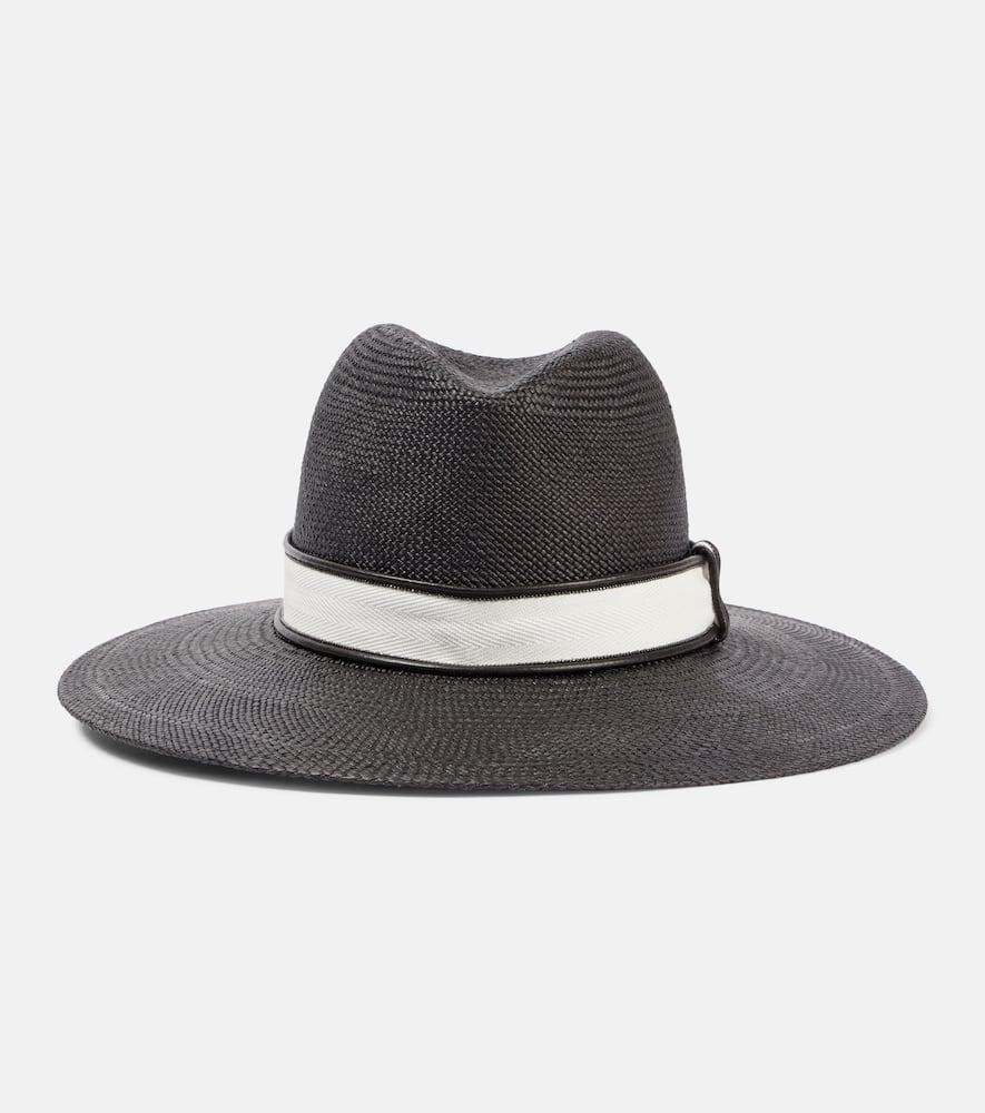 BRUNELLO CUCINELLI Raffia Boater Hat In Black Product Image