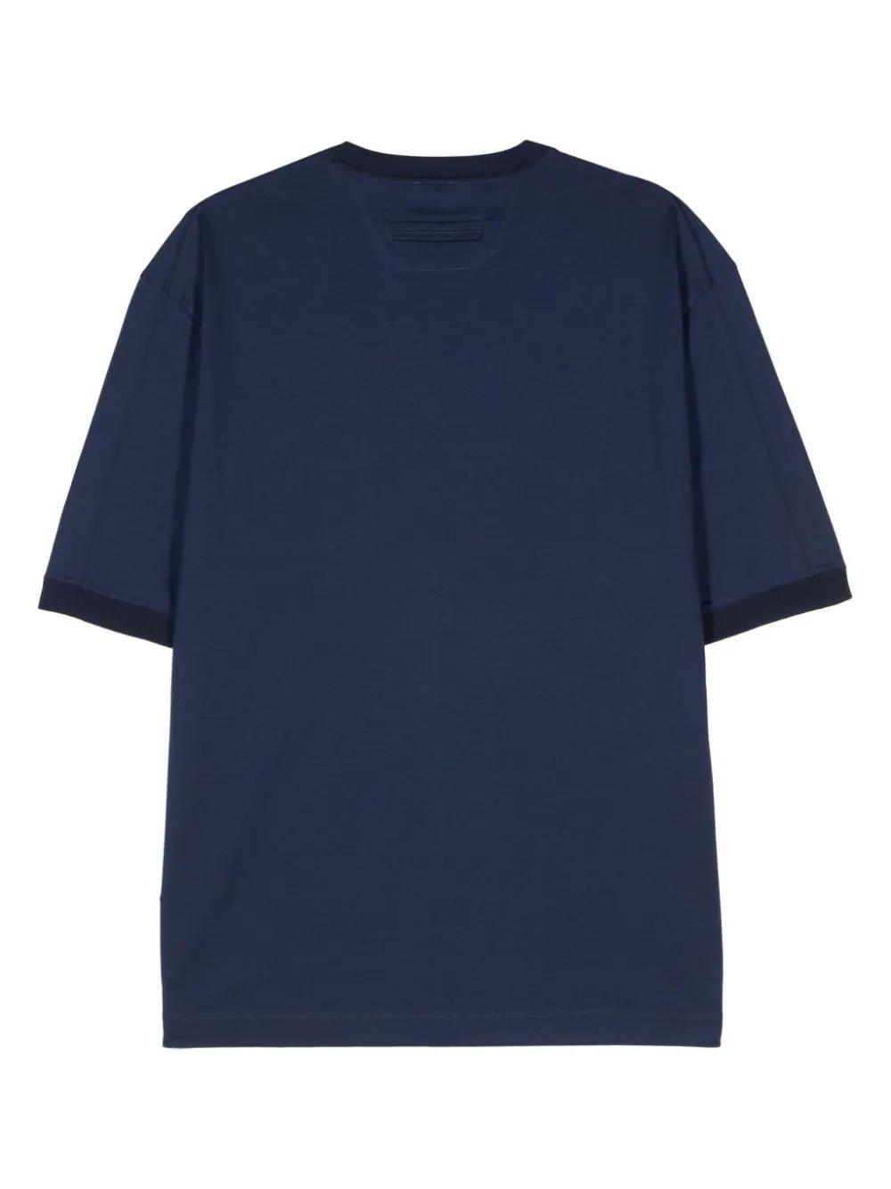 ZEGNA Ribbed-trim Cotton T-shirt In Blue Product Image