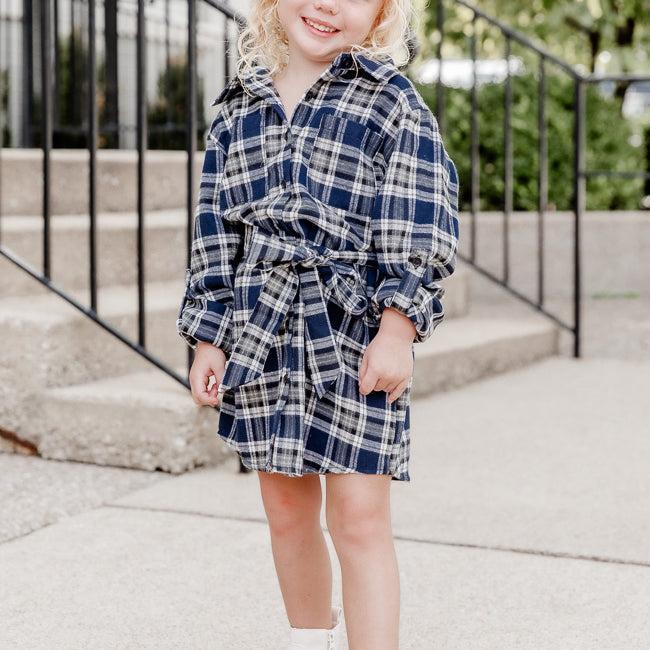 Make My Day Kid's Navy Plaid Shirt Dress FINAL SALE Product Image