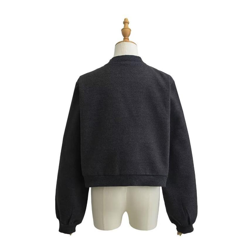 Plain Cropped Button Bomber Jacket Product Image