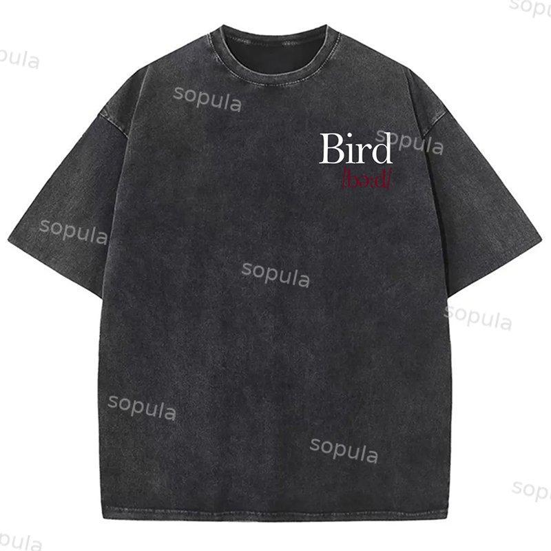 Bird Print Graphic Vintage Acid Wash Cotton T-Shirt Product Image