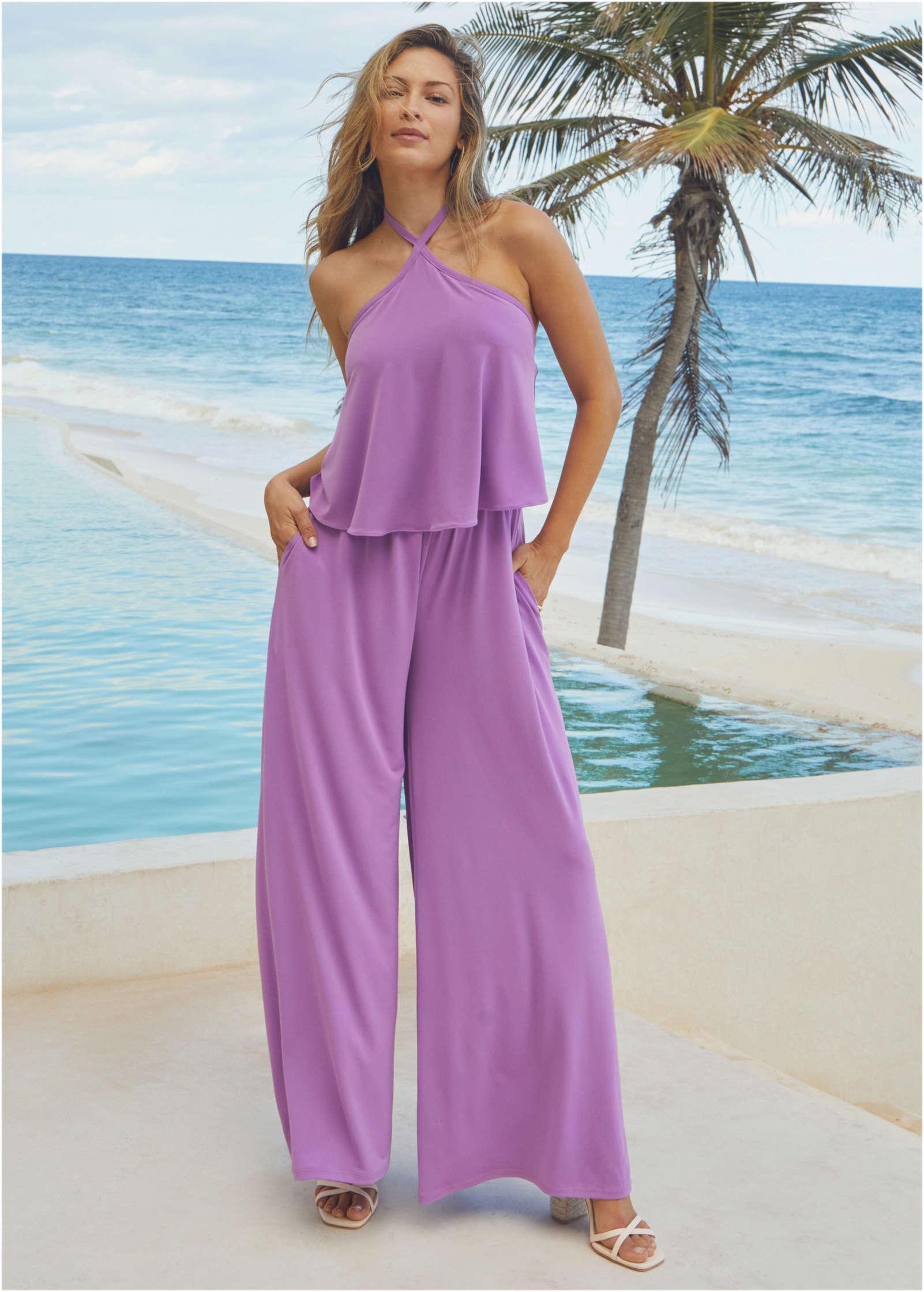 Cross Neck Jumpsuit - Purple Product Image