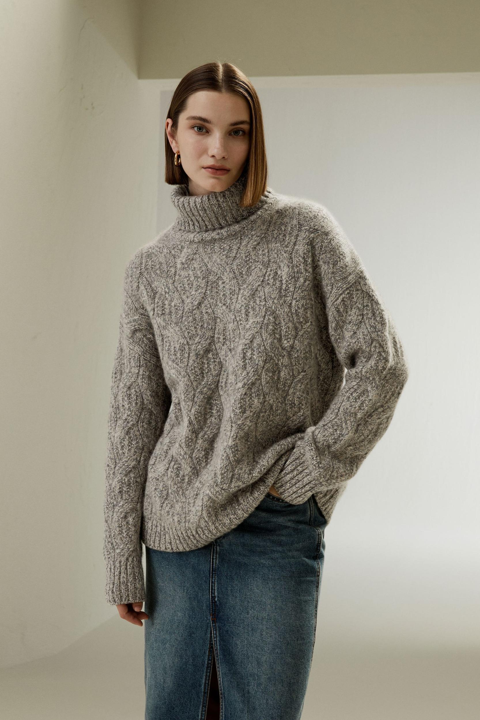 Cable-Knit Cashmere Turtleneck Sweater Product Image