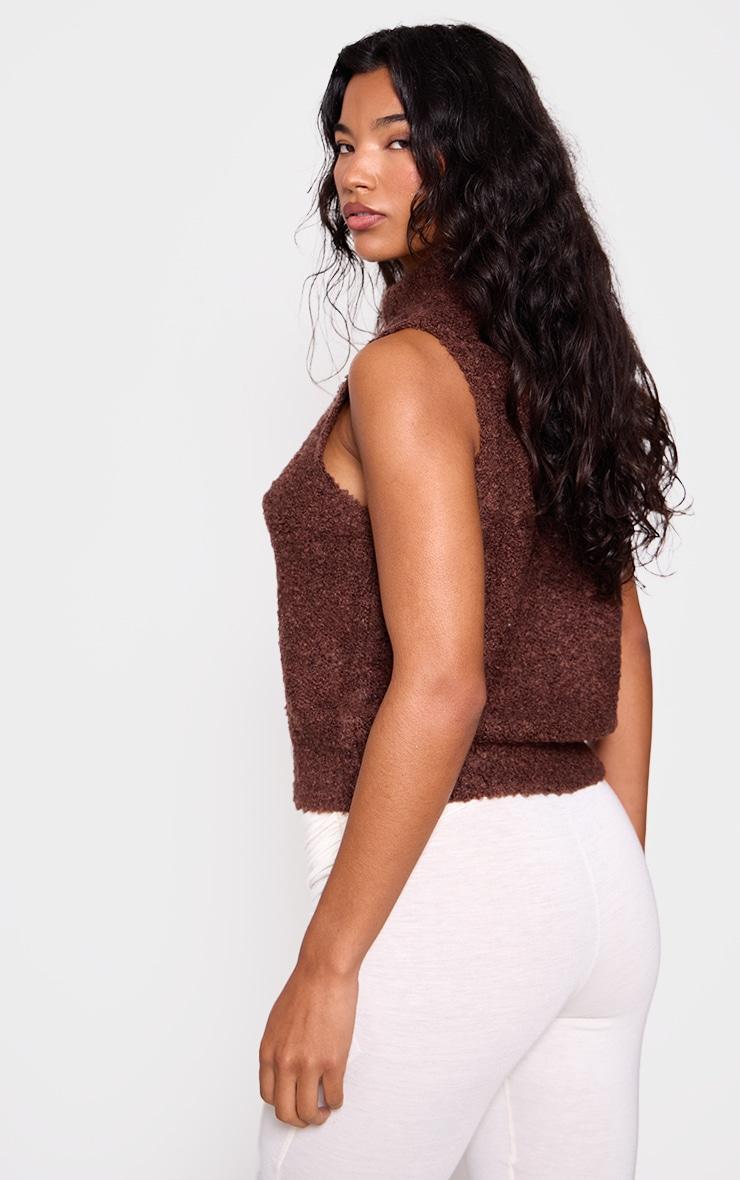 Chocolate Textured Bobble Knit Zip Up Vest Product Image