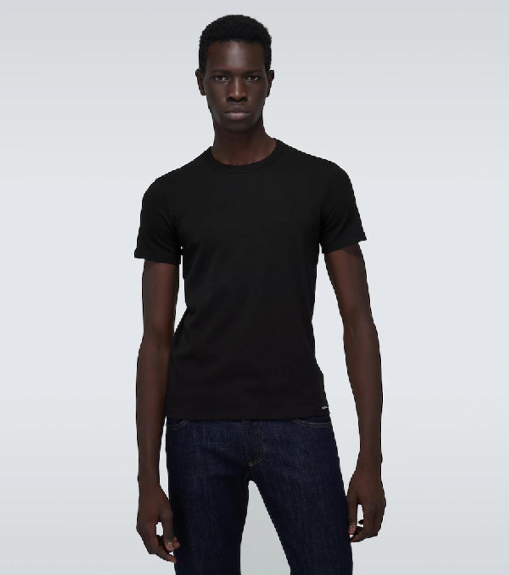 TOM FORD Black Basic Crewneck T-shirt With Tonal Stitching In Cotton Blend Man Product Image