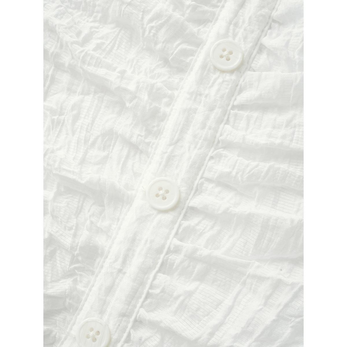 Plus Size Originalwhite Square Neck Shirred Button Detail Lantern Sleeve Blouse Women Elegant Short sleeve Square Neck Everyday Blouses BloomChic 12/L Product Image