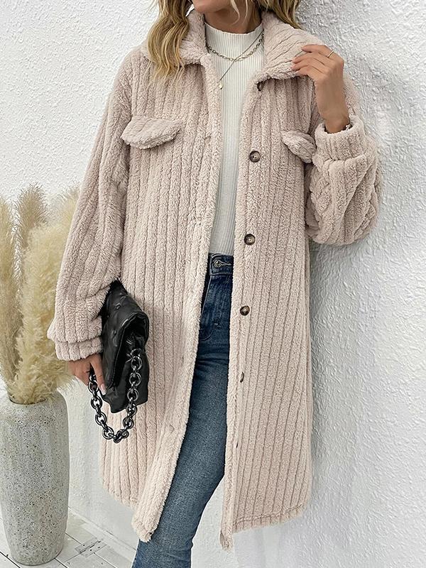 Solid Rib Lapel Neck Midi Jacket Product Image