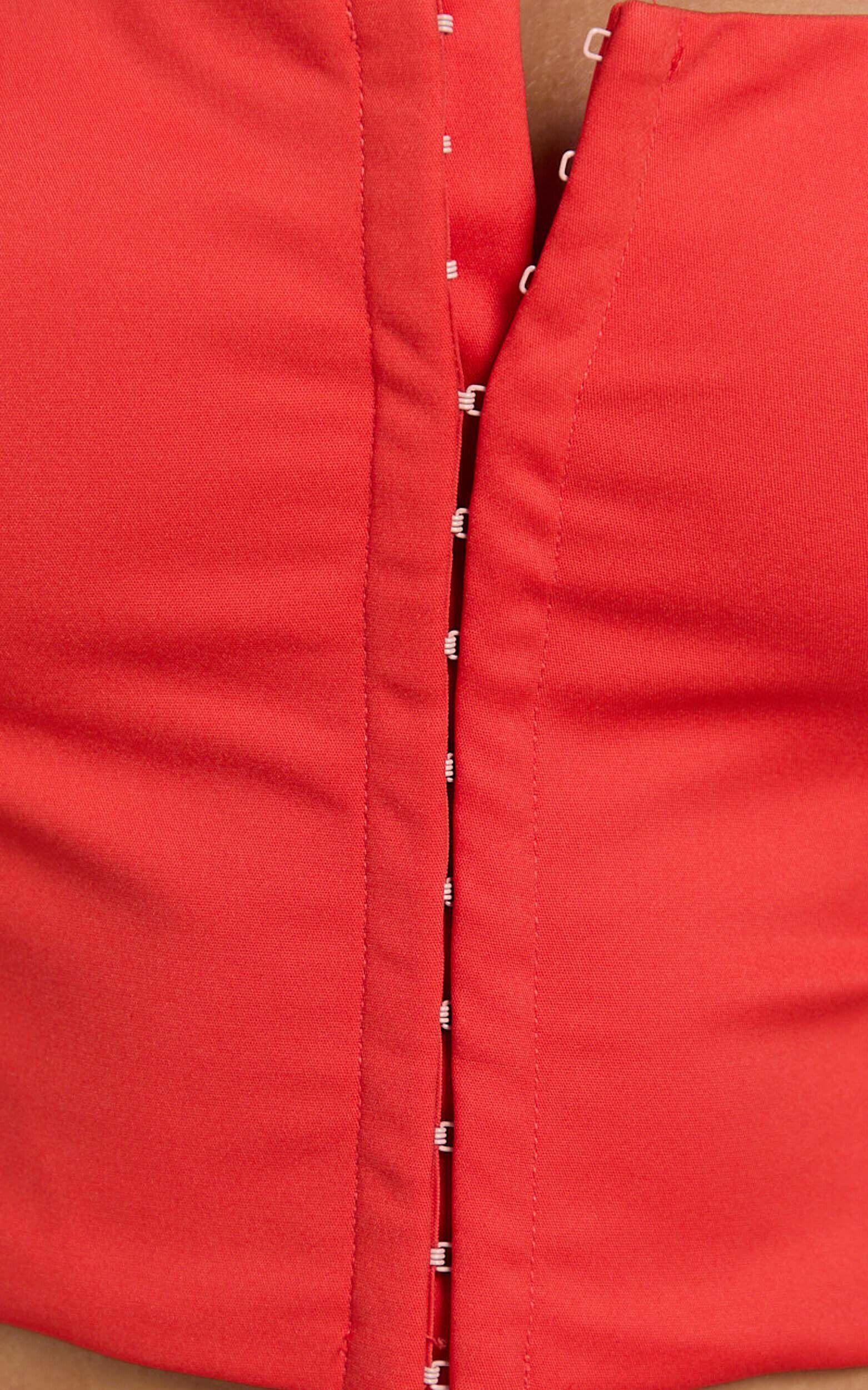 Romy Top - Square Neck Halterneck Fitted Hook And Eye Top in Red Product Image