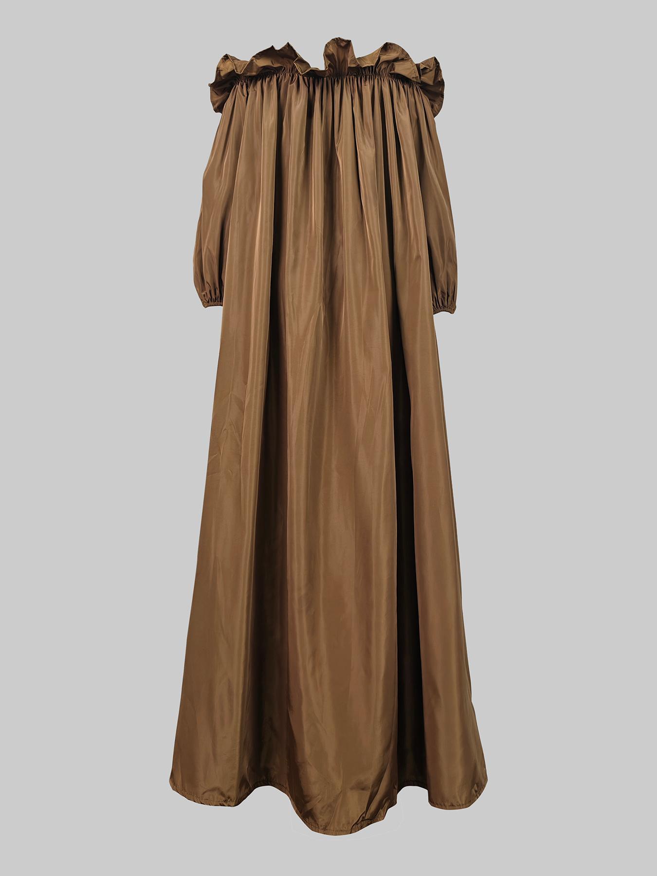 Loose Puff Sleeves Falbala Pleated Solid Color Off-The-Shoulder Maxi Dresses Product Image