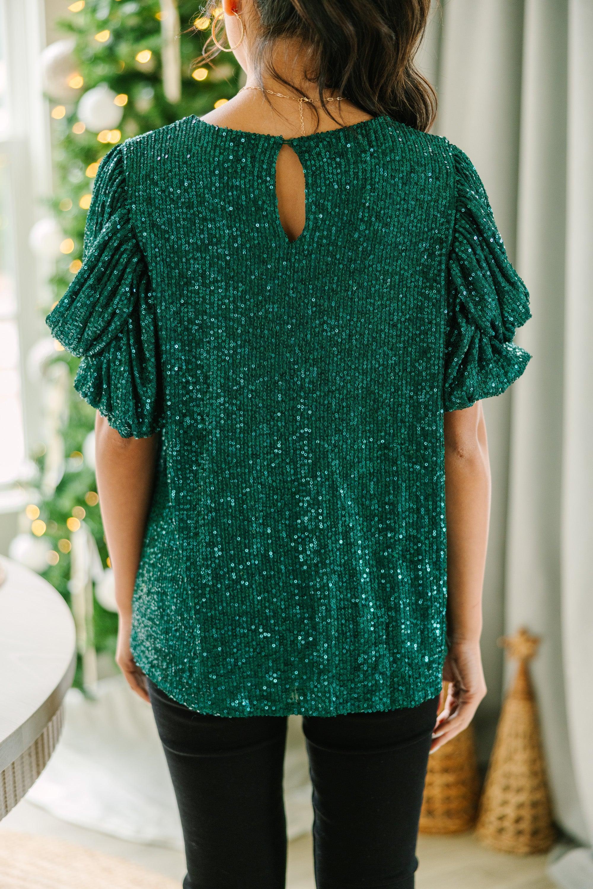 Ready To Shine Forest Green Sequin Blouse Female Product Image